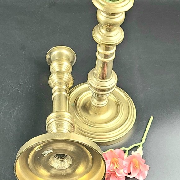 Vintage Solid Brass Heavy Candlestick Holders - Made in China - Set of 2 - Picture 6 of 8